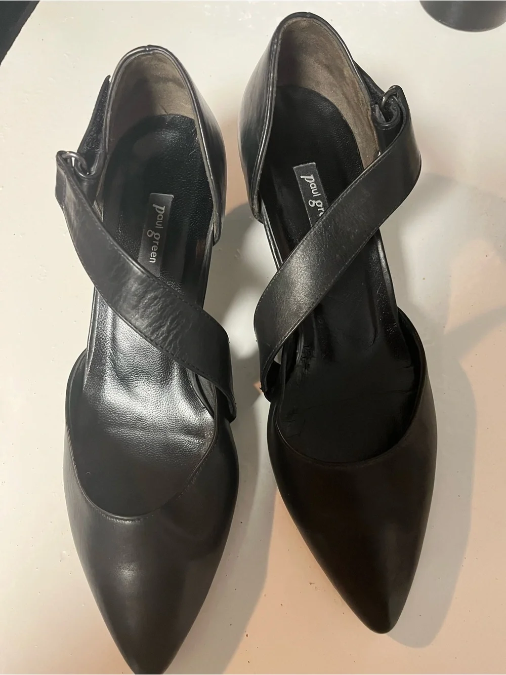 Paul Green Black Cross-Strap Pointed-Toe Pumps